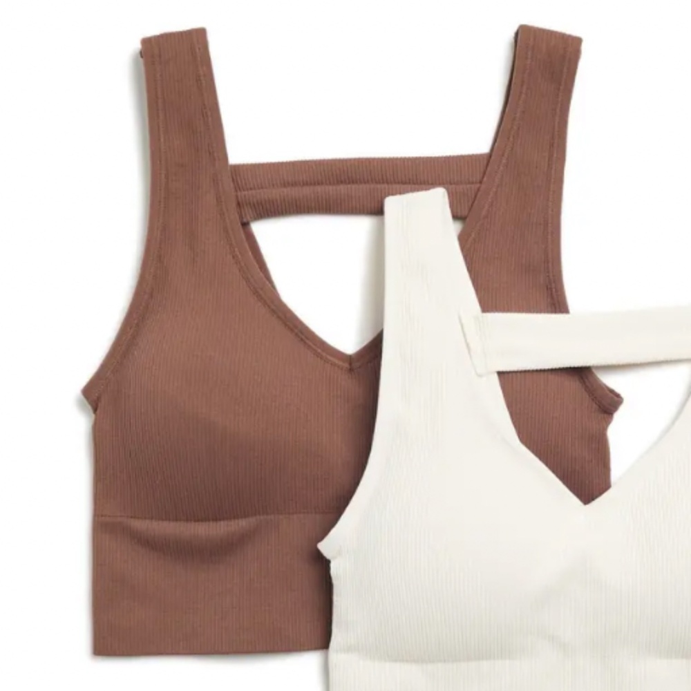 V-Neck Brown Ribbed Bralette/Cropped Tank